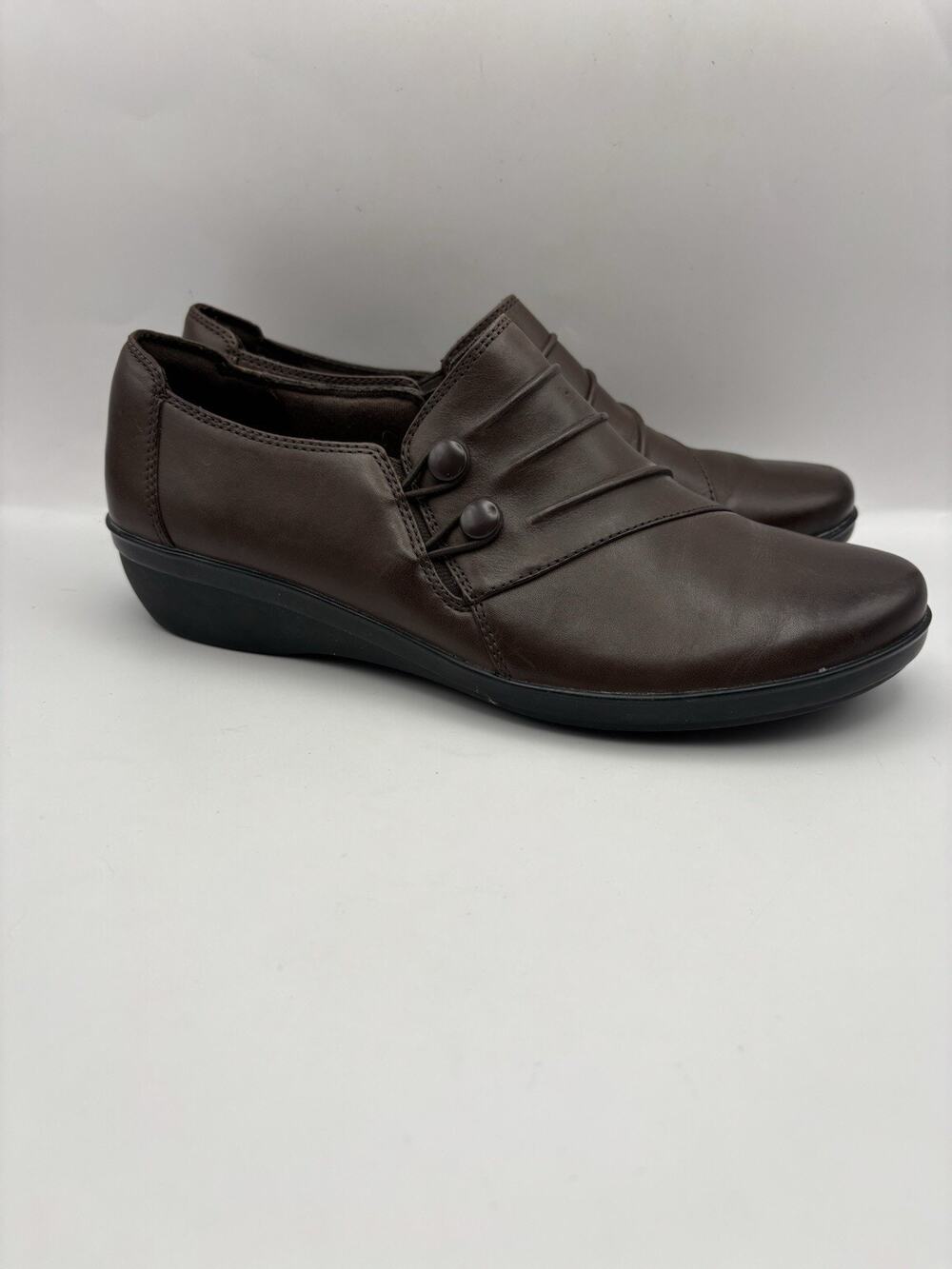 Clarks Everlay Heidi Dark Brown Leather Slip On Shoes Women Size 7